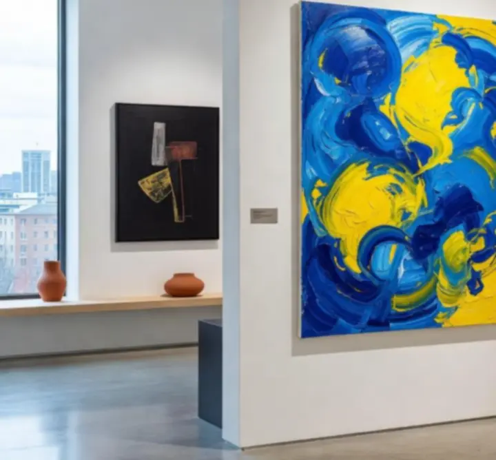 Curated contemporary artworks displayed in a minimal, gallery-style setting.