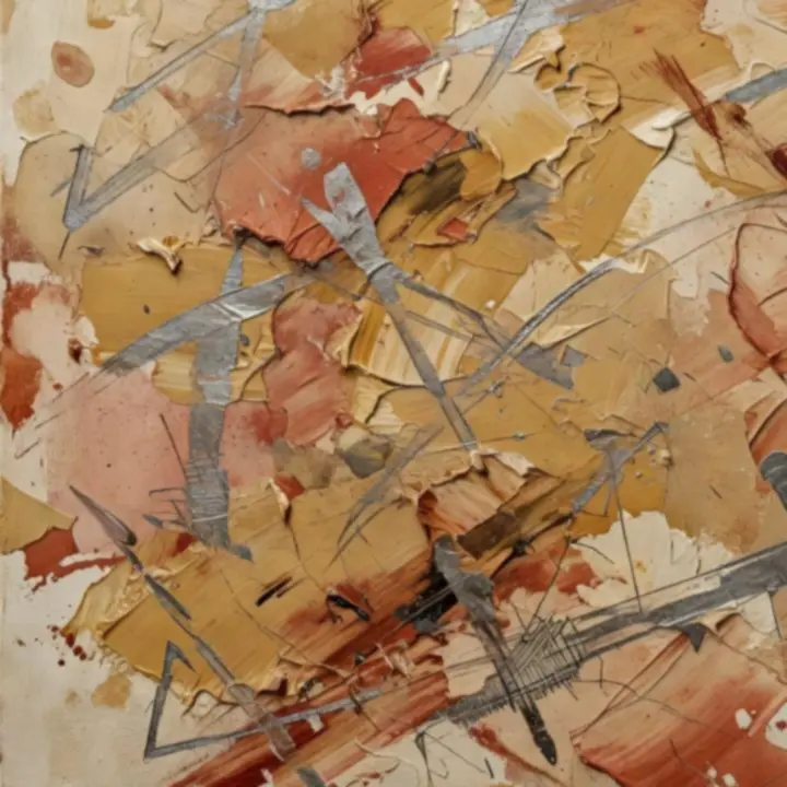 Close-up of a textured contemporary artwork with layered materials