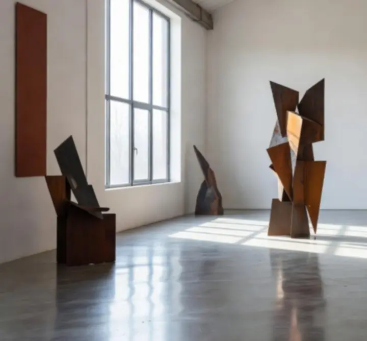 Gallery-inspired studio space displaying contemporary artworks by LOOP & FORM LTD