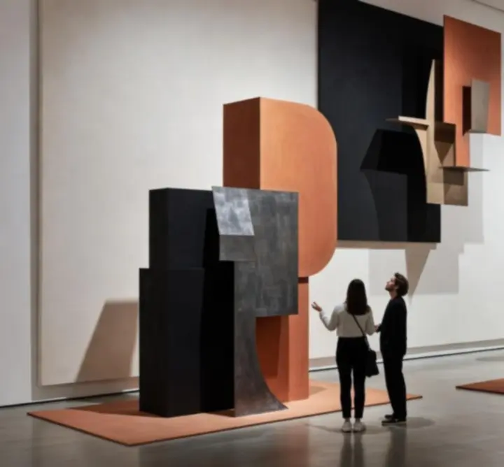 Large-scale gallery installation with layered light and sculptural forms.