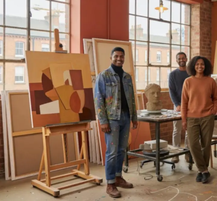 Artists and curators from LOOP & FORM LTD gathered in their Leeds studio